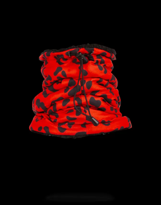 Maschere termiche Sprayground + Sciarpa collo in pile leopardato rosso - Combinazione invernale fashion e funzionale