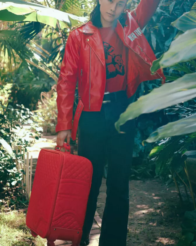 VALIGIA A MANO SPRAYGROUND ROSSO RIVIERA - BAGAGLIO STILE JETSET PER VIAGGI TROPICALI 

(：，