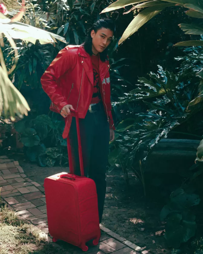 VALIGIA A MANO SPRAYGROUND ROSSO RIVIERA - BAGAGLIO STILE JETSET PER VIAGGI TROPICALI 

(：，