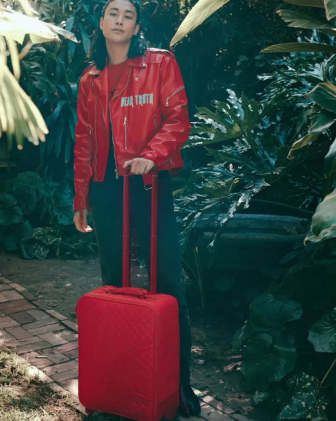 VALIGIA A MANO SPRAYGROUND ROSSO RIVIERA - BAGAGLIO STILE JETSET PER VIAGGI TROPICALI 

(：，