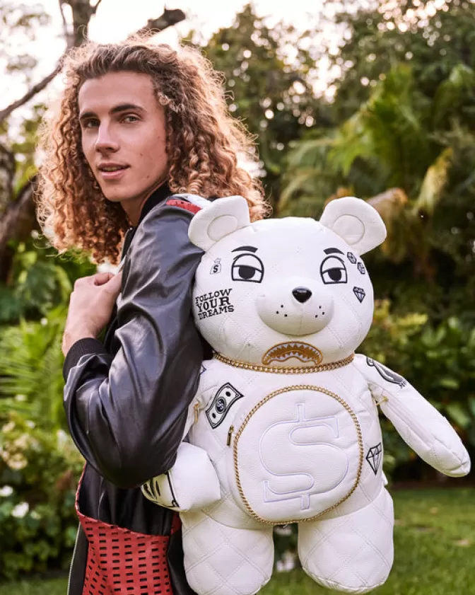 Zaini Eleganti a Forma di Orsacchiotto con Catena Dorata - Collezione MoneyBear Stile Riviera Bianco