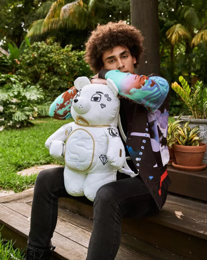 Zaini Eleganti a Forma di Orsacchiotto con Catena Dorata - Collezione MoneyBear Stile Riviera Bianco