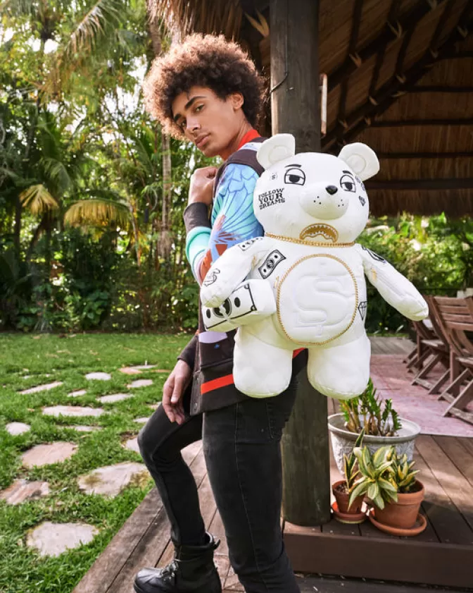 Zaini Eleganti a Forma di Orsacchiotto con Catena Dorata - Collezione MoneyBear Stile Riviera Bianco
