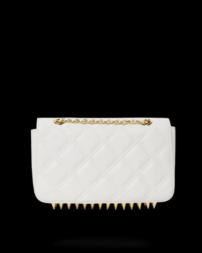 Borsa Sprayground Riviera Le Blanc con catena dorata e motivo squalo stilizzato