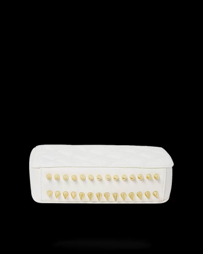 Borsa Sprayground Riviera Le Blanc con catena dorata e motivo squalo stilizzato
