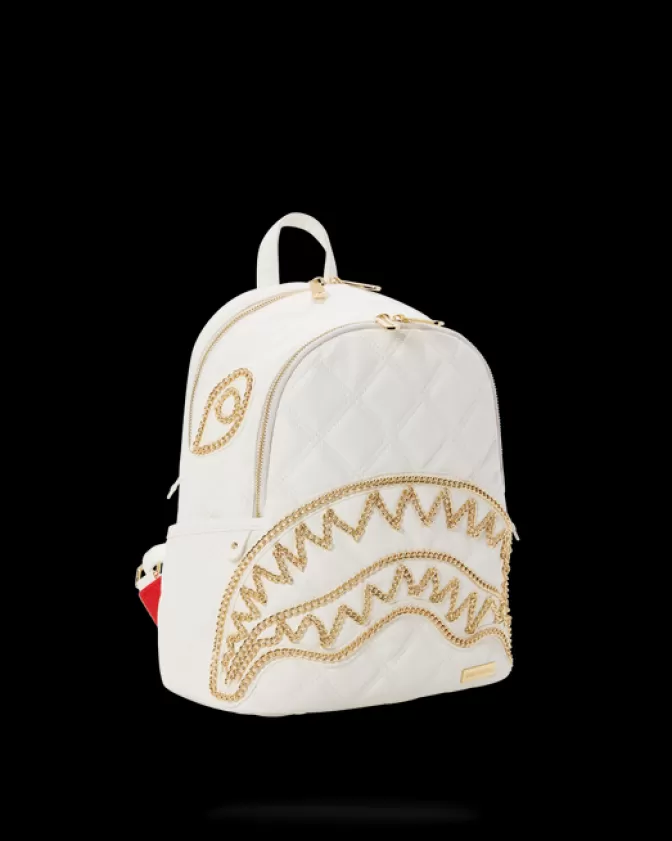 Zaino Sprayground Savages - Design Shark con Catena Dorata, Stile Riviera Bianca e Audace