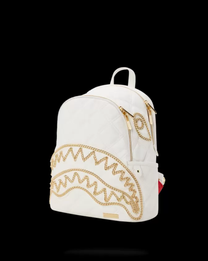 Zaino Sprayground Savages - Design Shark con Catena Dorata, Stile Riviera Bianca e Audace