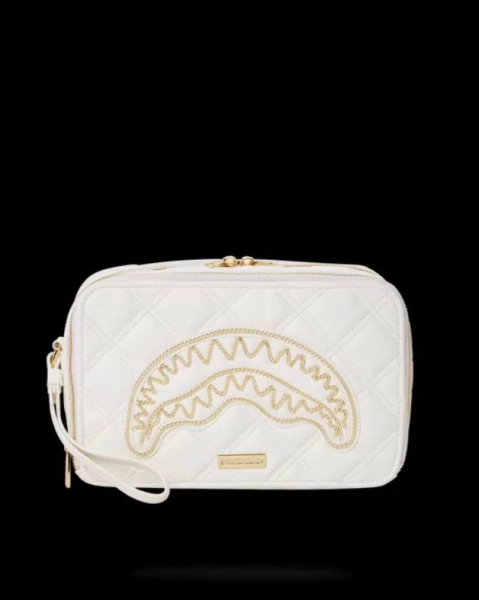 Borsa da Toeletta Sprayground 'Riviera Le Blanc' con Catena Dorata e Design Squalo - Elegante e Funzionale per Viaggi in Stile