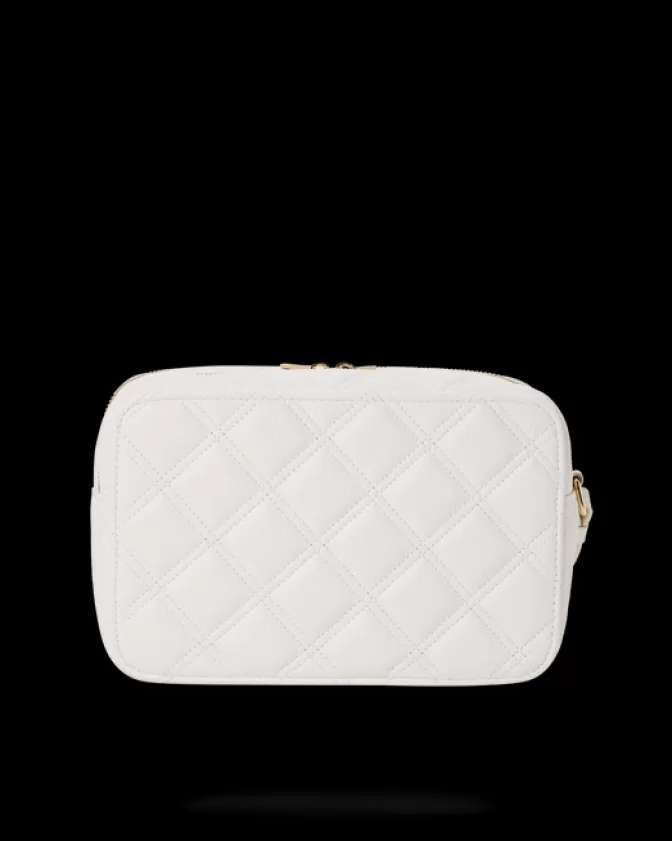 Borsa da Toeletta Sprayground 'Riviera Le Blanc' con Catena Dorata e Design Squalo - Elegante e Funzionale per Viaggi in Stile