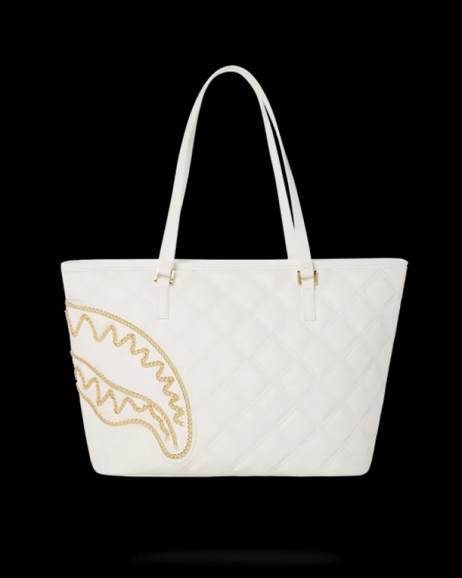 Borsa Iconica Sprayground con Catena Dorata - Edizione Limitata Shark Motif Riviera Le Blanc