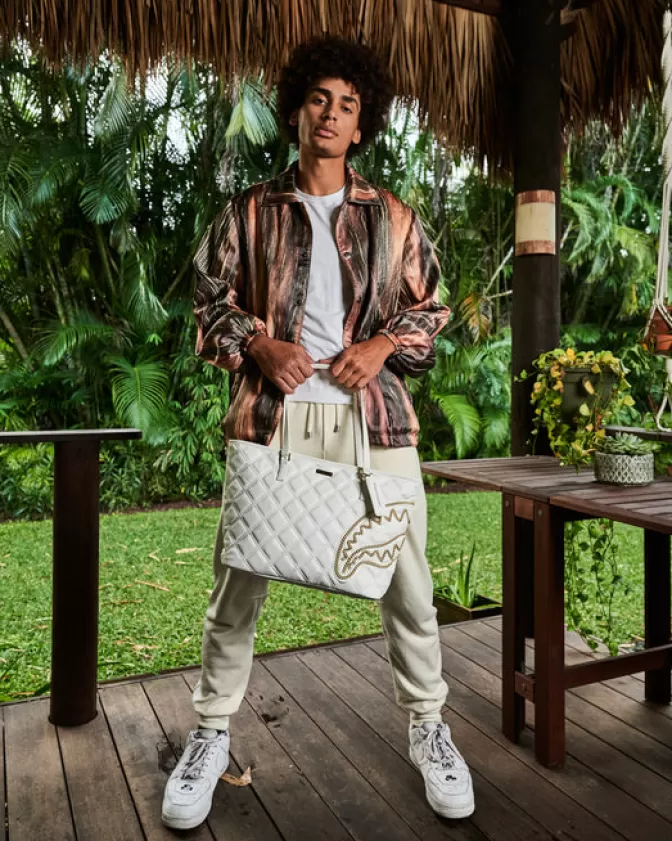 Borsa Iconica Sprayground con Catena Dorata - Edizione Limitata Shark Motif Riviera Le Blanc