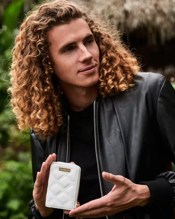 Sprayground Portafoglio Elegante con Catena Dorata e Stampa Squalo - Edizione Speciale Riviera Bianca