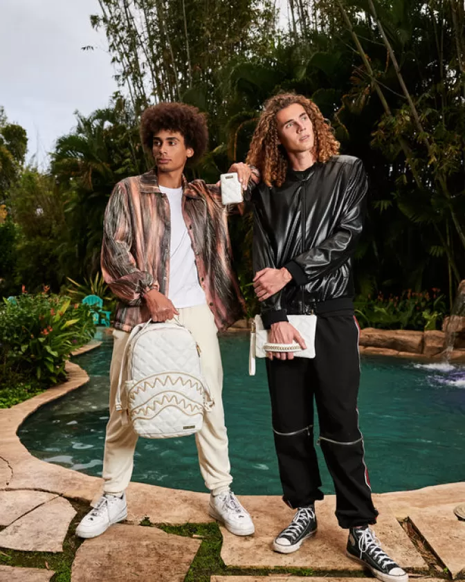 Sprayground Portafoglio Elegante con Catena Dorata e Stampa Squalo - Edizione Speciale Riviera Bianca