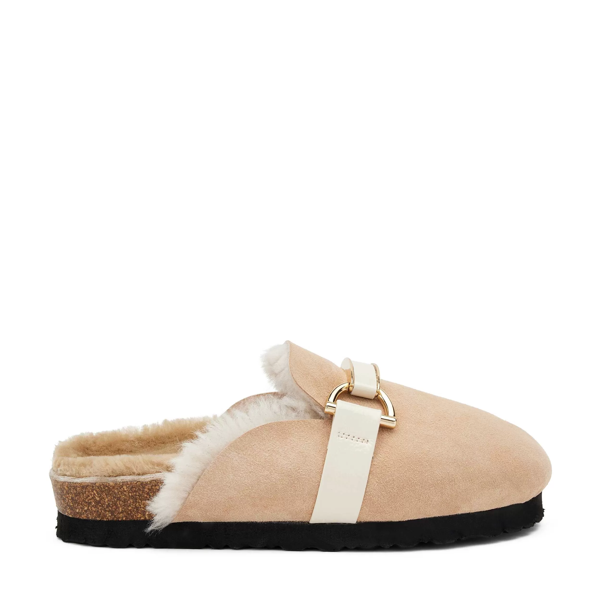 Pantofole Donna in Pelle d'Agnello con Fibbia Decorativa - Zoccoli Comodi con Design Classico e Suola Morbida