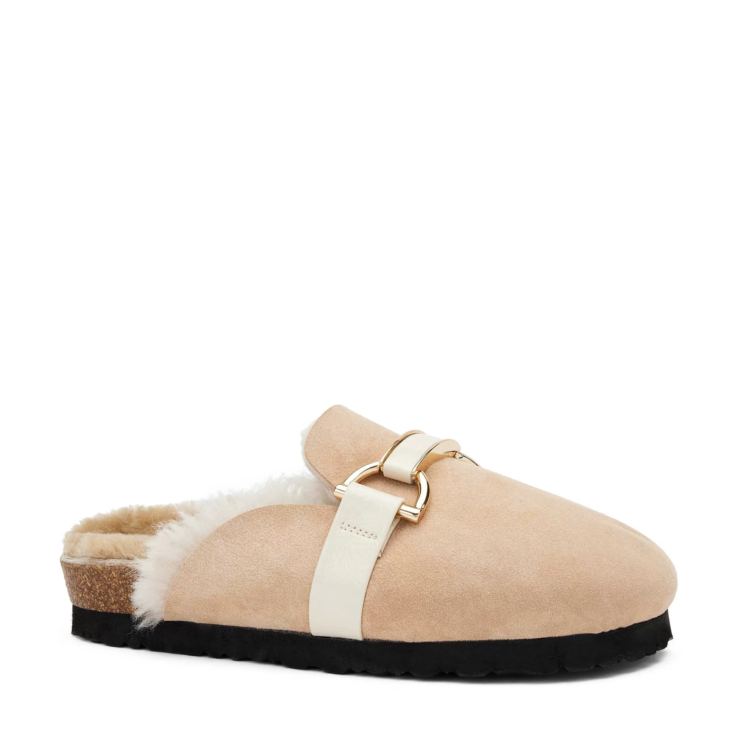 Pantofole Donna in Pelle d'Agnello con Fibbia Decorativa - Zoccoli Comodi con Design Classico e Suola Morbida