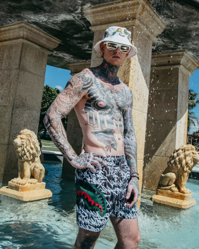 Sprayground Shorts Nuoto Uomo - Graffiti Shark Design, Stile Urbano con Motivo Squalo Dinamico