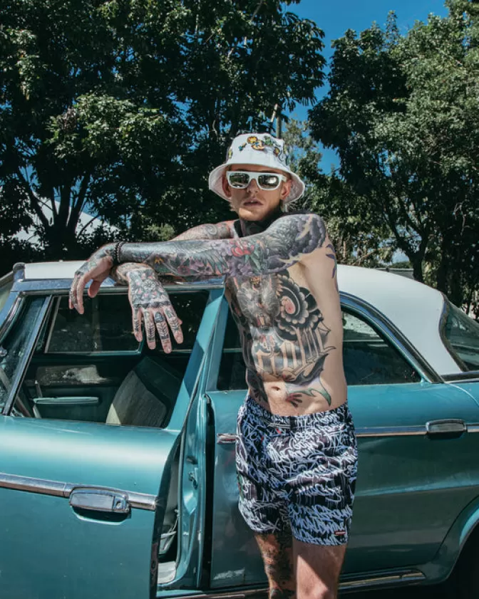 Sprayground Shorts Nuoto Uomo - Graffiti Shark Design, Stile Urbano con Motivo Squalo Dinamico