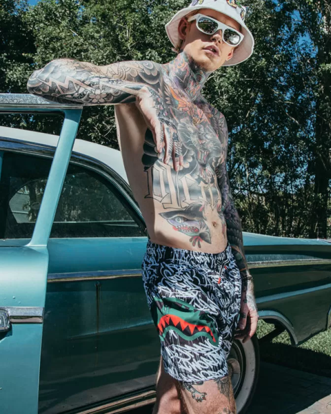 Sprayground Shorts Nuoto Uomo - Graffiti Shark Design, Stile Urbano con Motivo Squalo Dinamico