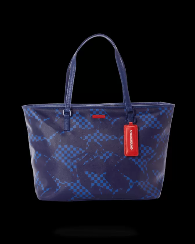Sprayground Borsa a Tracolla con Stampa Squalo a Quadri - Design Unisex in Blu Marino