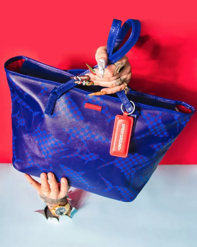 Sprayground Borsa a Tracolla con Stampa Squalo a Quadri - Design Unisex in Blu Marino