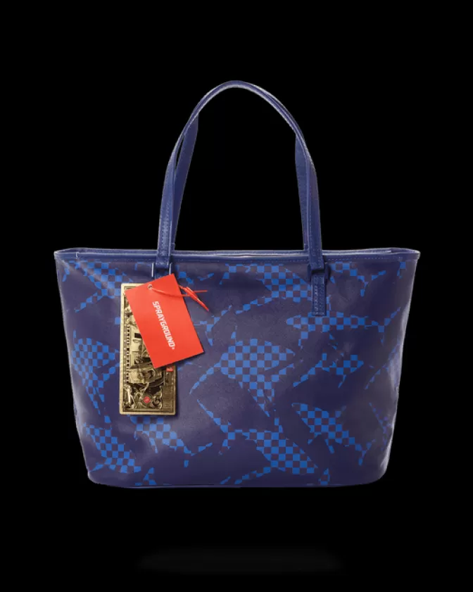Sprayground Borsa a Tracolla con Stampa Squalo a Quadri - Design Unisex in Blu Marino
