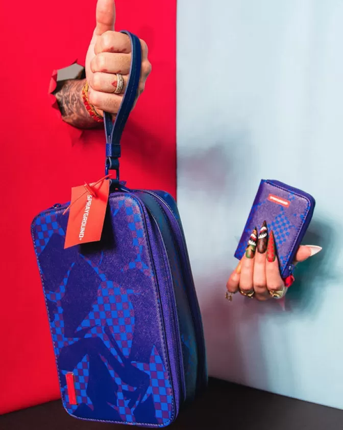 Sprayground - Portafoglio Limited Edition con Stampa Squalo e Dettagli Metallici, Blu Elettrico, Stile Urbano