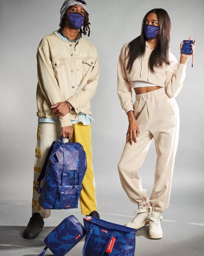 Sprayground - Portafoglio Limited Edition con Stampa Squalo e Dettagli Metallici, Blu Elettrico, Stile Urbano