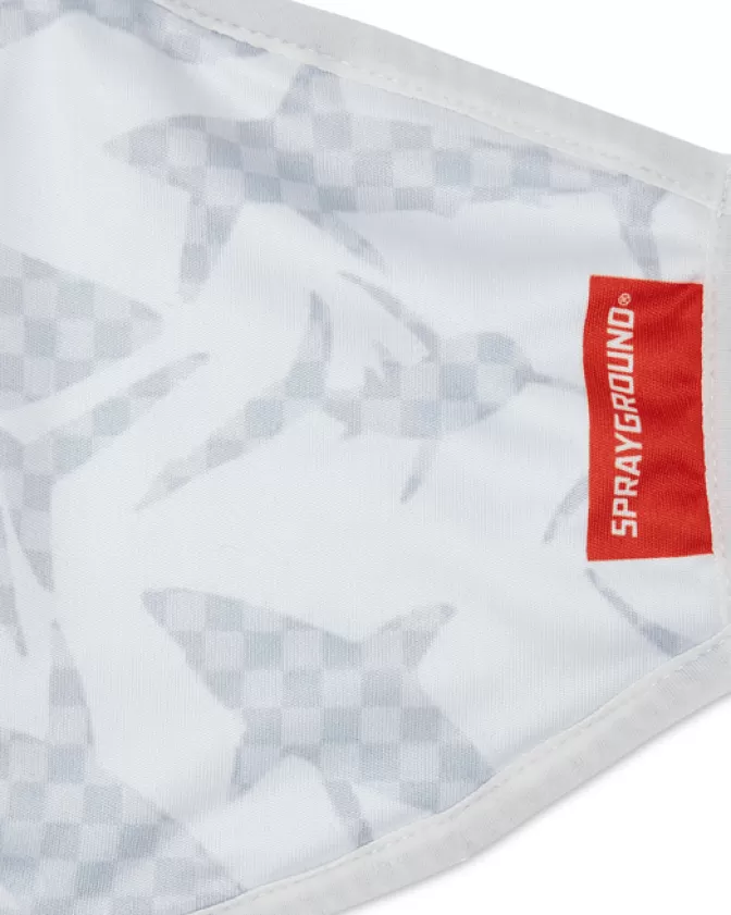 Mascherina Sprayground Stampa Squalo - Grigia a Quadri Bianca