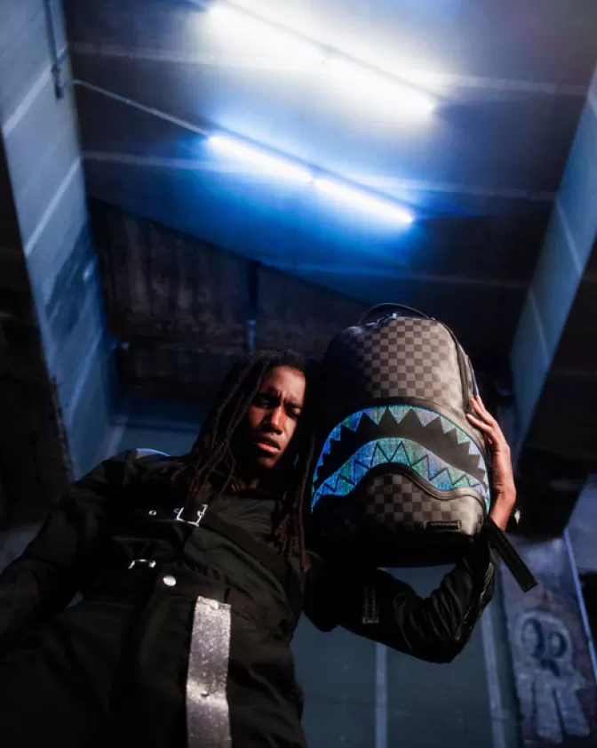 Sprayground Zaino Shark Optics a Luci - Illuminati con Effetti Stroboscopici | Modello Unisex Impermeabile 

（：，