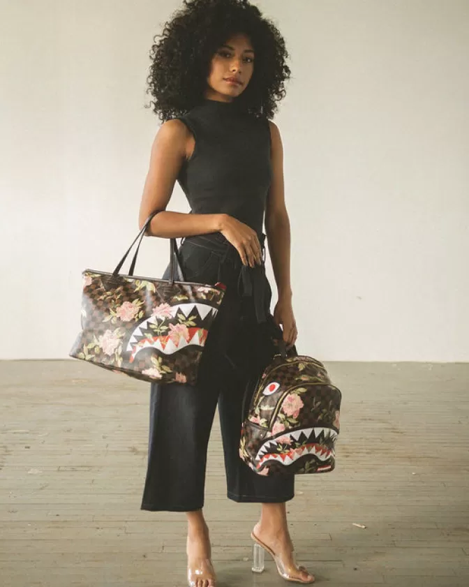 Borsa Sprayground SHARKFLOWER: Design Unico con Stampa Squalo e Fiori, Ideale per lo Shopping o il Tempo Libero
