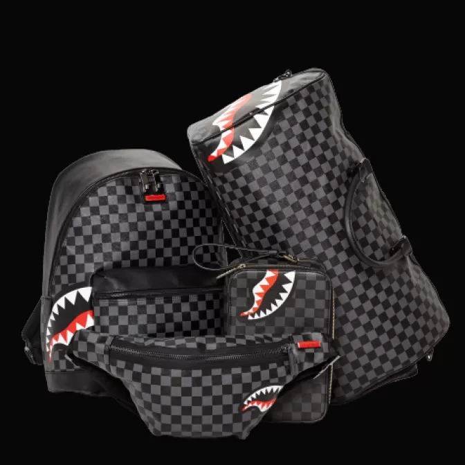 Zaini Urbani Sprayground Savage - Design Squali Parigi con Stampa a Scacchi Nero (Edizione Limitata)