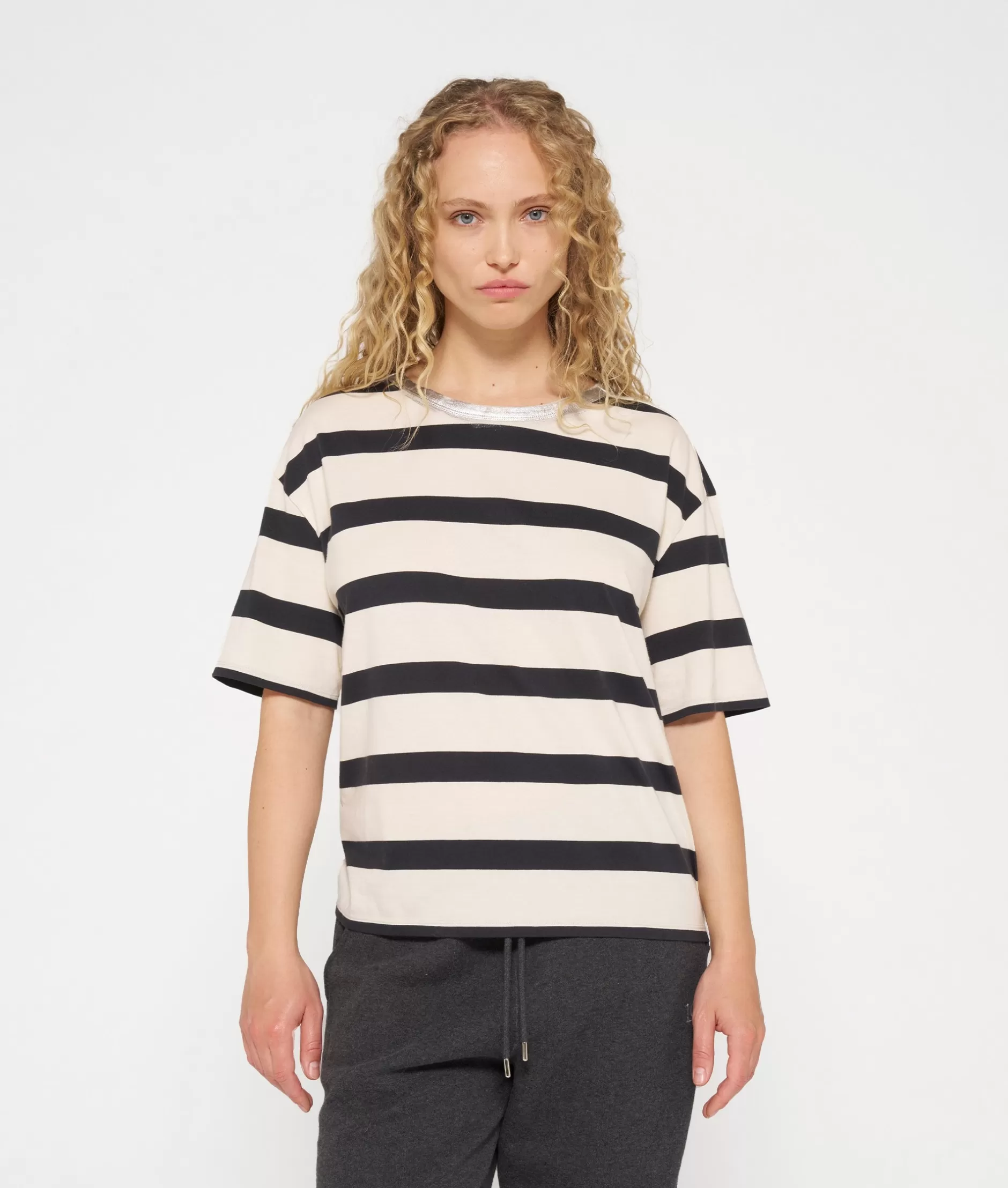 10Days Donna - Maglietta Righe a Maniche Corte con Tocco Casual, Perfetta per Stile Estivo Comodo e Fresco