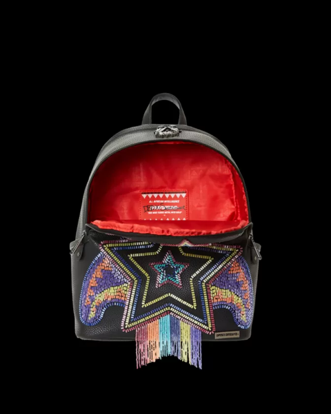 Zaino Sprayground Tribù Selvaggia - Design Esclusivo Stella del Racing A.I.7 con Motivo Desertico | Edizione Limitata Sandflower | Tracolla con Perline e Stile Audace