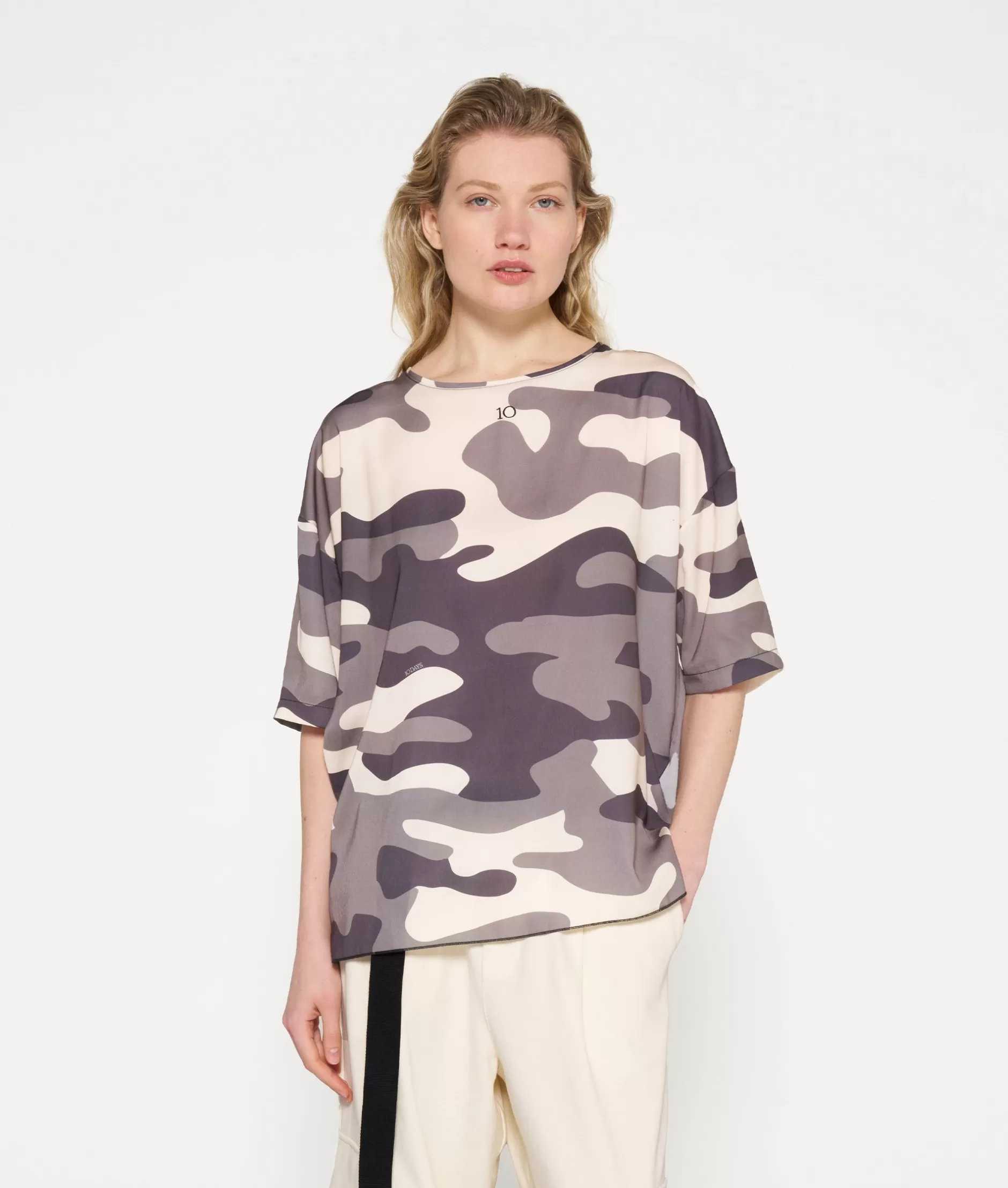 10DAYS Camicia Casual Donna con Stampa Mimetico - T-Shirt Style Confortevile per Look Urbani