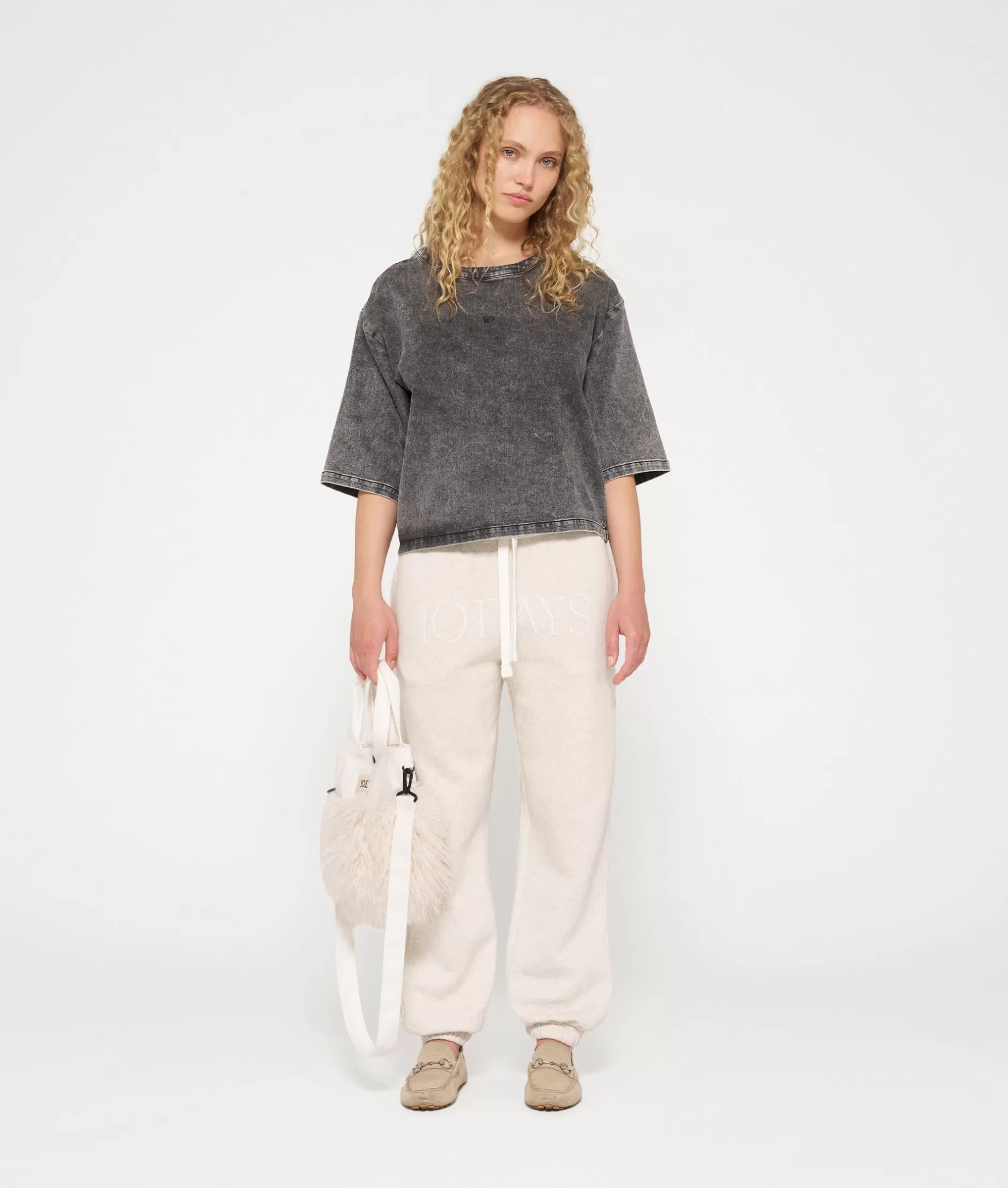 Donna 10DAYS - T-Shirt Casual con Taglio Jogger in Denim Lavato