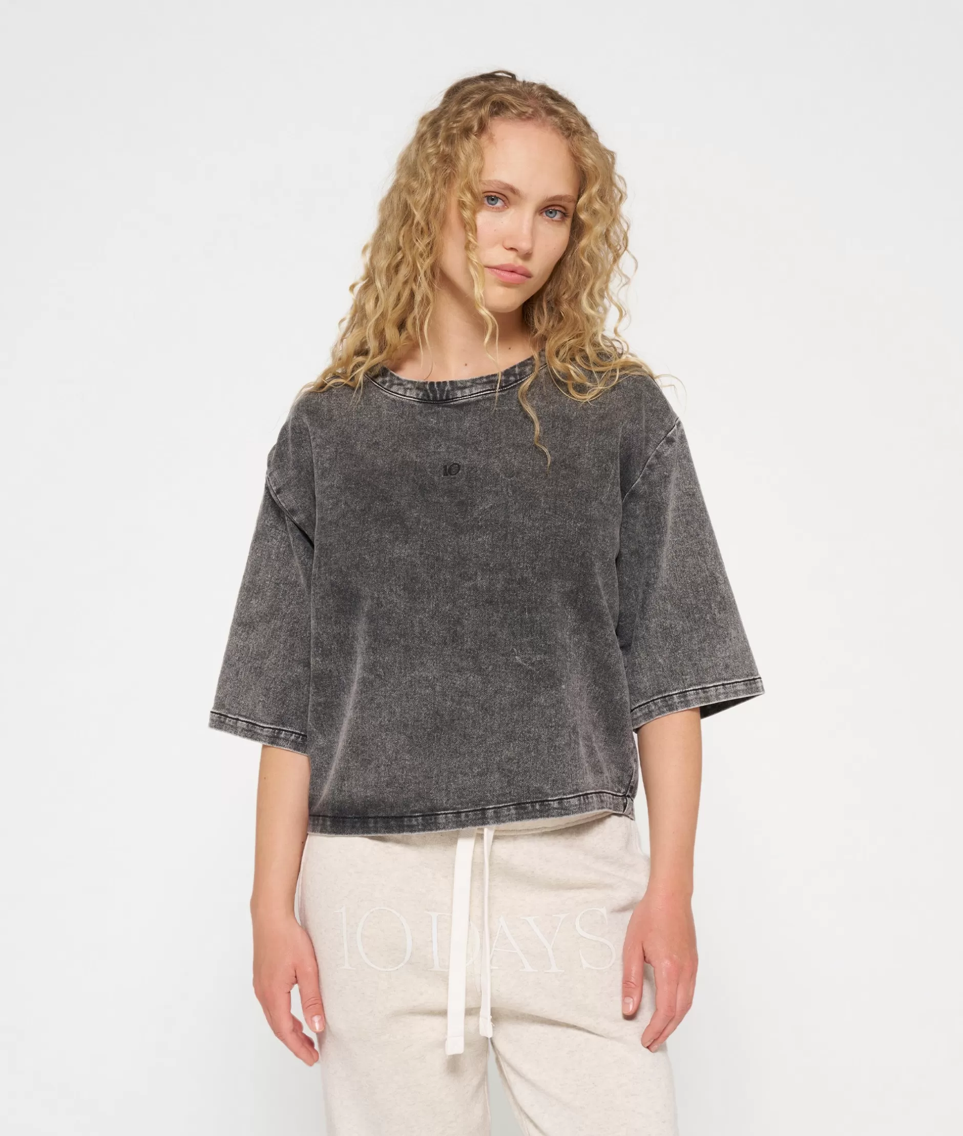 Donna 10DAYS - T-Shirt Casual con Taglio Jogger in Denim Lavato