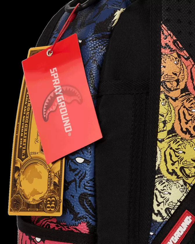 Zaino Sprayground Limited Edition - Design Tigre Rugginoso con Finiture Oro 24k - Schienale Ergonomico e Tasche Multifunzionali
