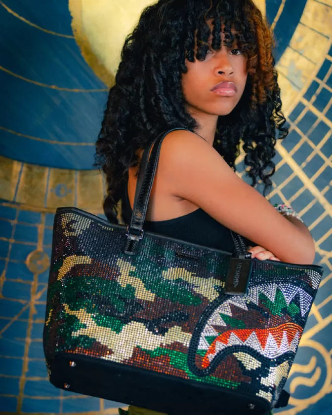 Sprayground Originale - Borsa Shopping Trinity in Trama Mimetico | Zaino Tote Multifunzione con Tasche Laterali | Stile Urbano e Capienza Generosa