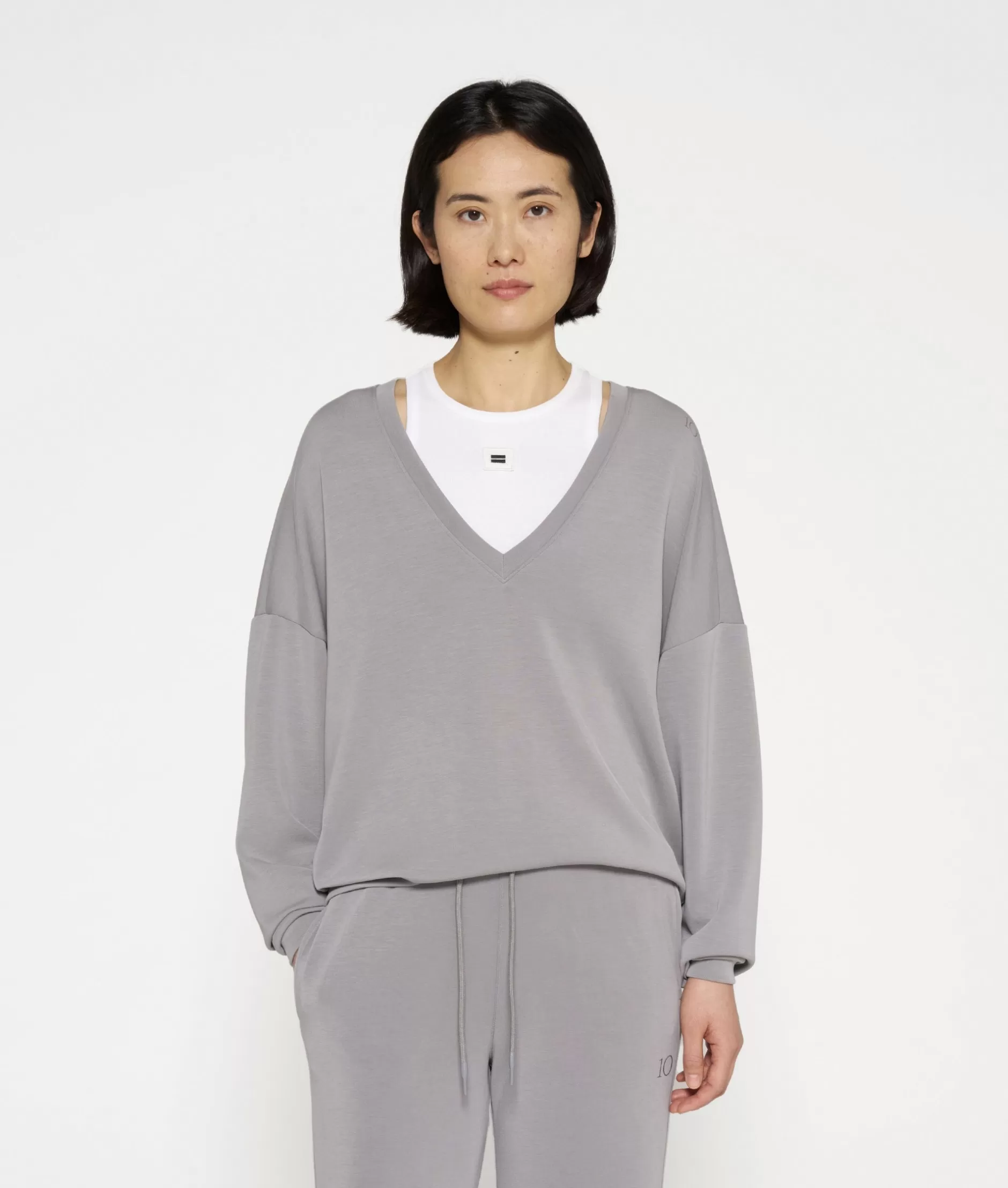 Maglione Donna a V con Tessuto Scuba - Felpa Morbida 10 Days per Stile Casual e Confortevole