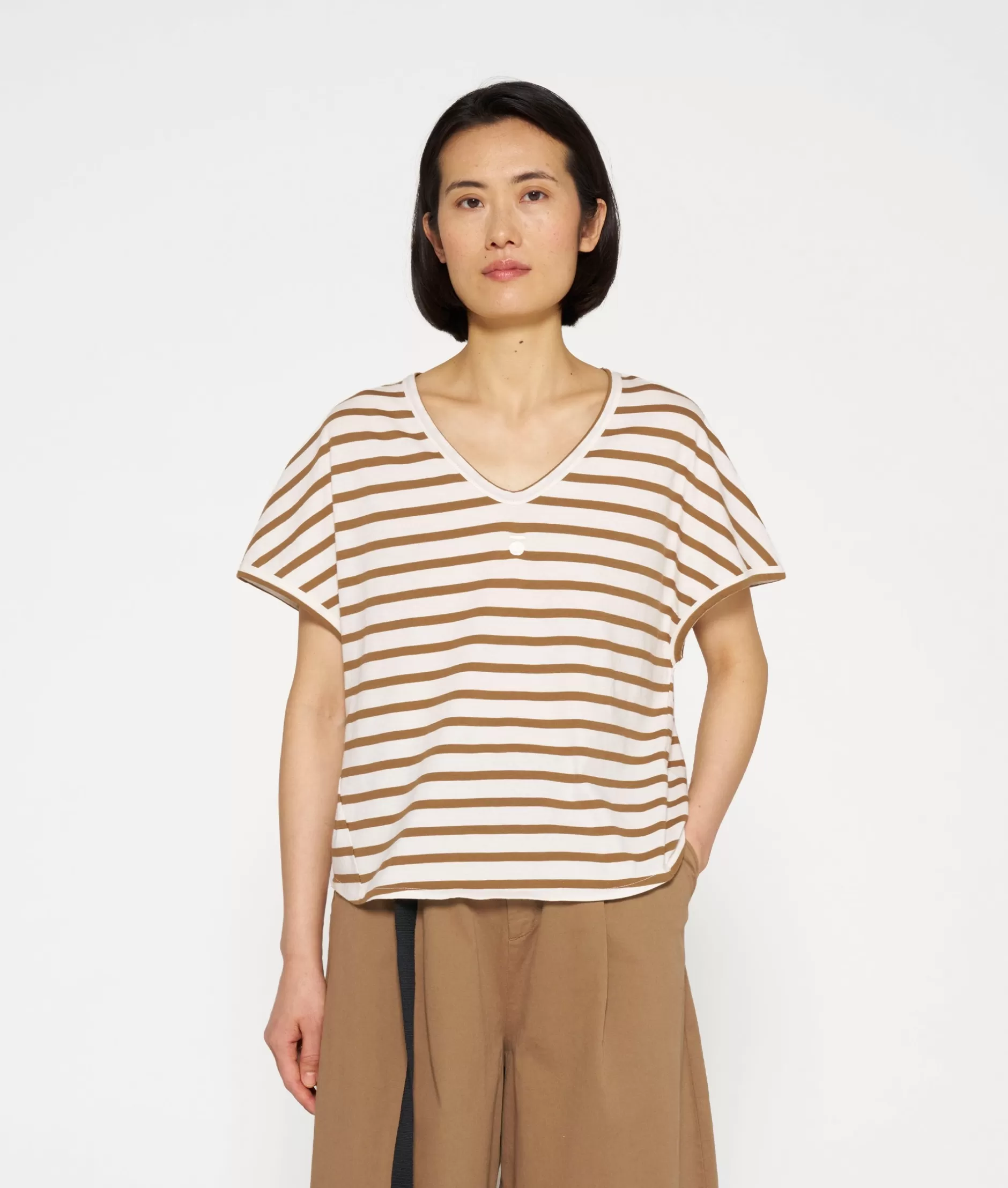 Maglietta Donna Scollatura a V Righe 10DAYS - Stile Casual e Confortevole per Tutto il Giorno