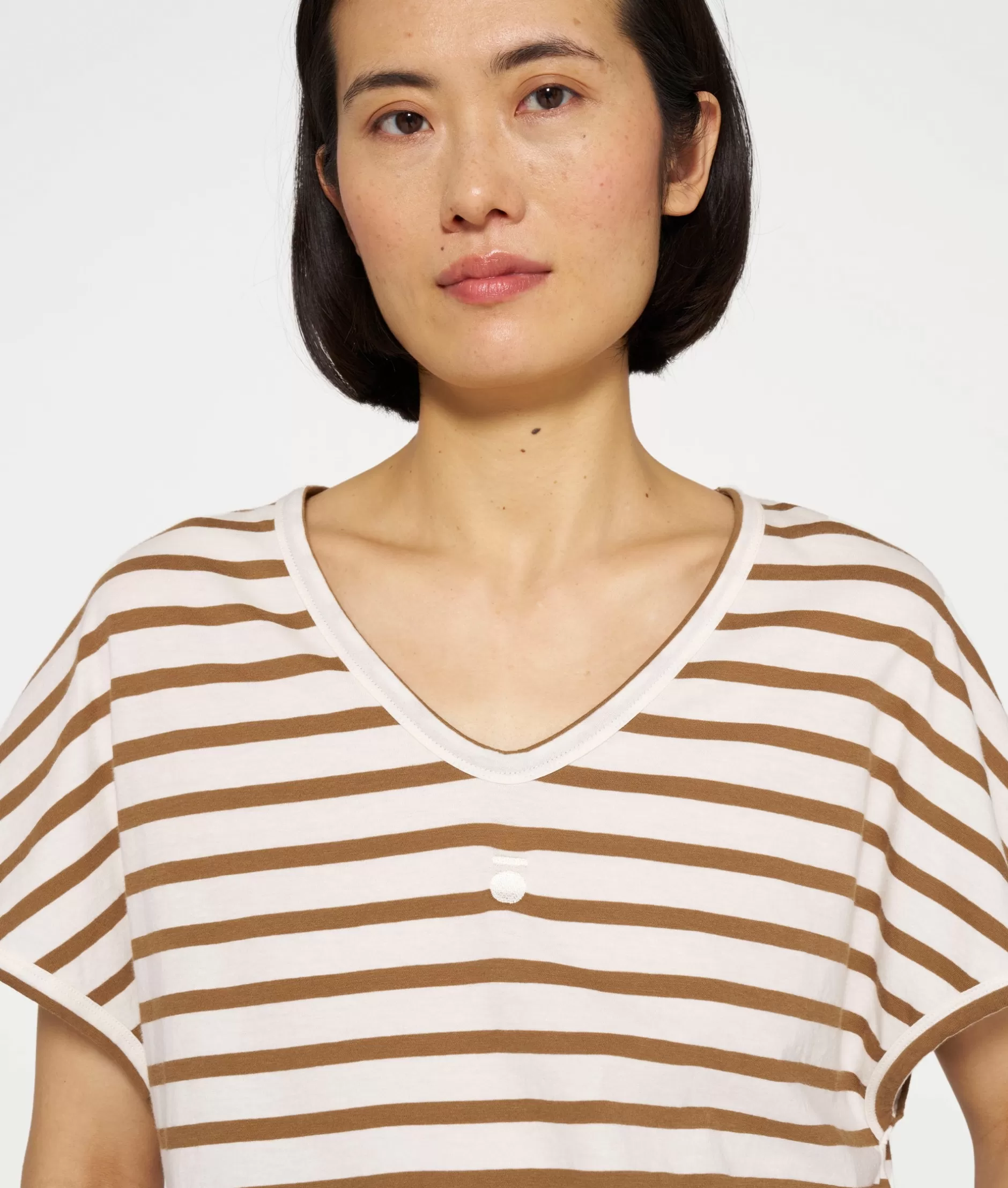 Maglietta Donna Scollatura a V Righe 10DAYS - Stile Casual e Confortevole per Tutto il Giorno