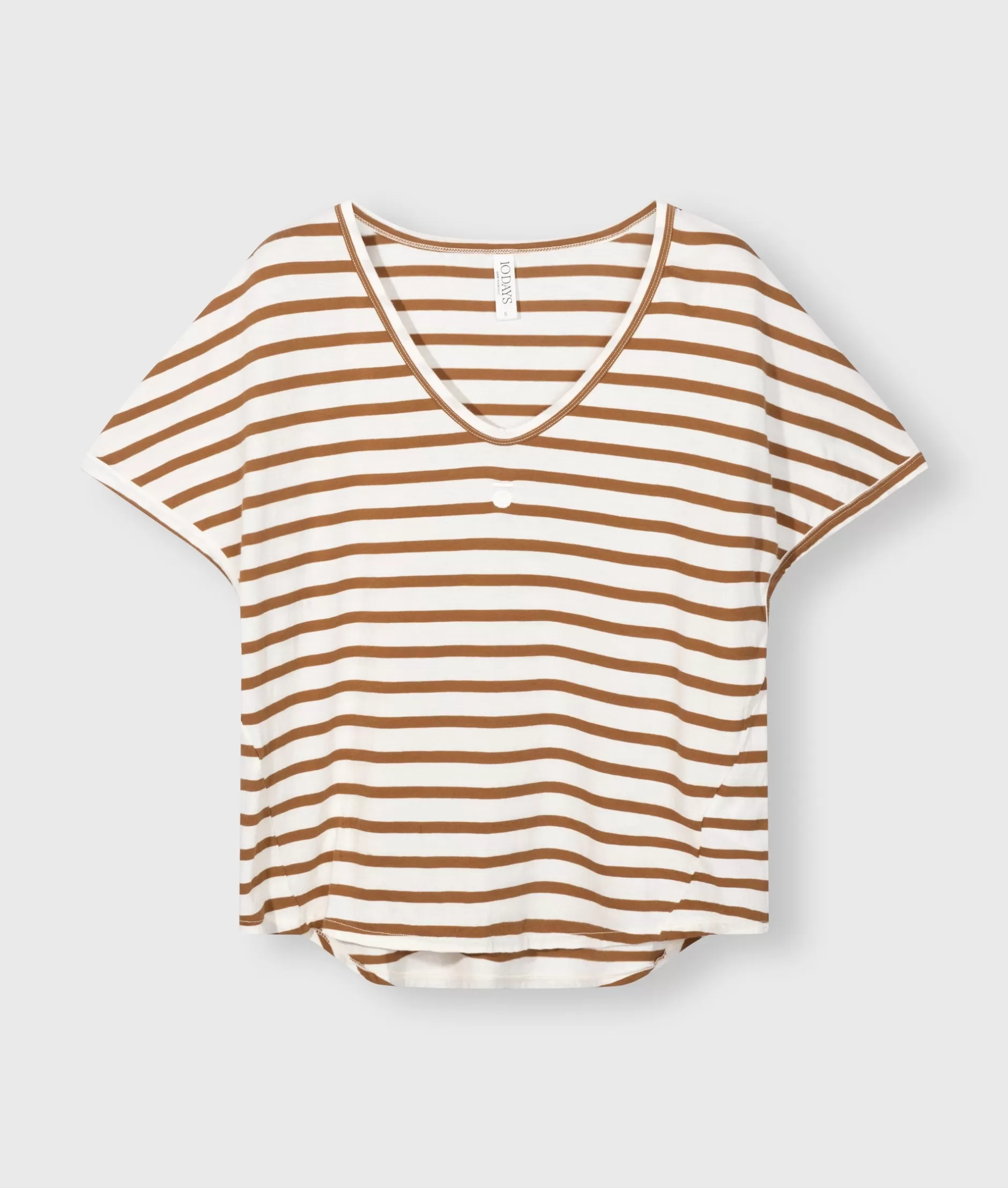 Maglietta Donna Scollatura a V Righe 10DAYS - Stile Casual e Confortevole per Tutto il Giorno