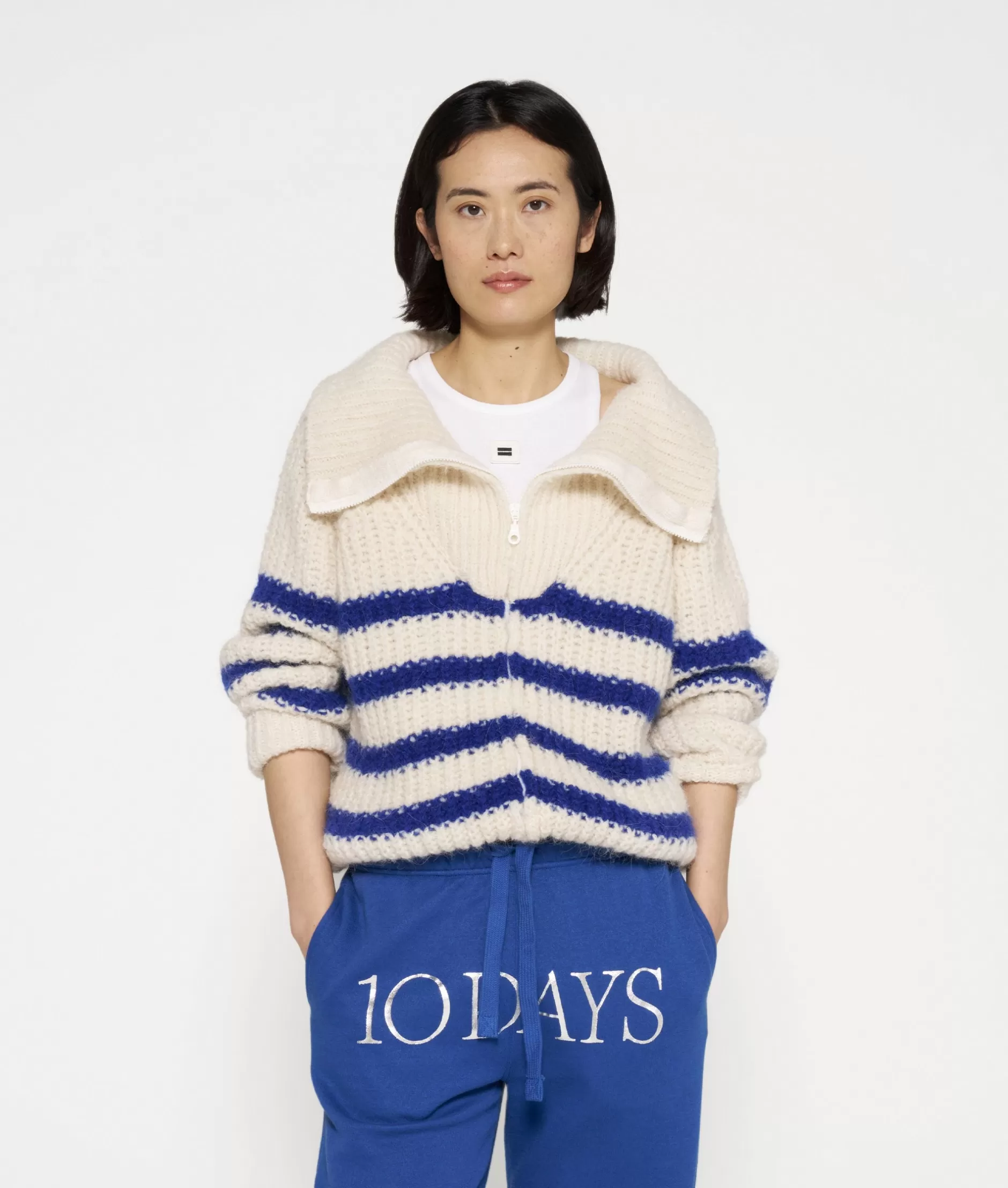 Cardigan Donna con Zip 10DAYS - Maglia a Righe Casual per Look Autunnali